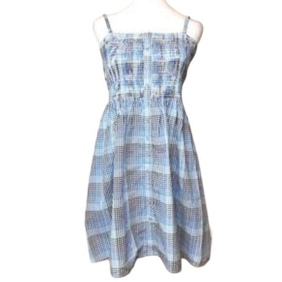 Topshop Blue Plaid Smocked Midi Dress - Picture 3 of 9